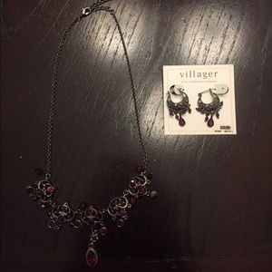 Silver and ruby necklace and earrings set